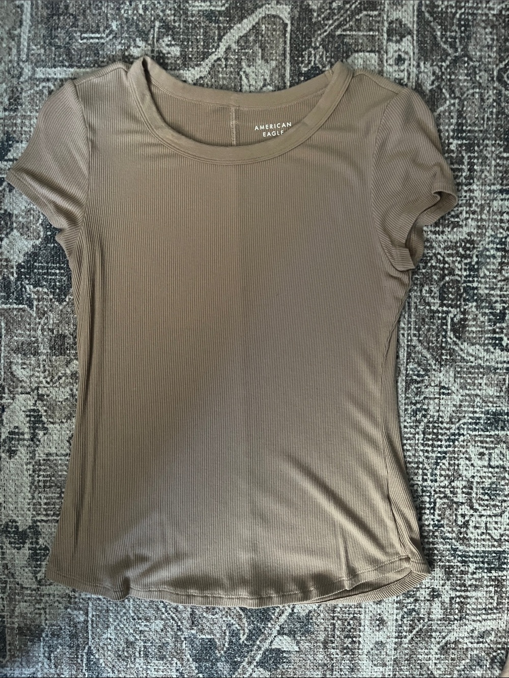 American Eagle Outfitters Ribbed Short Sleeve Tee - Taupe Brown